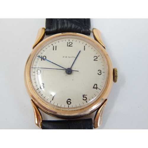 291 - 18ct Yellow Gold Gentleman's Zenith Wristwatch with Sweep Seconds Hand on Black Leather Strap. Worki... 