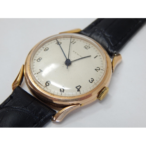 291 - 18ct Yellow Gold Gentleman's Zenith Wristwatch with Sweep Seconds Hand on Black Leather Strap. Worki... 