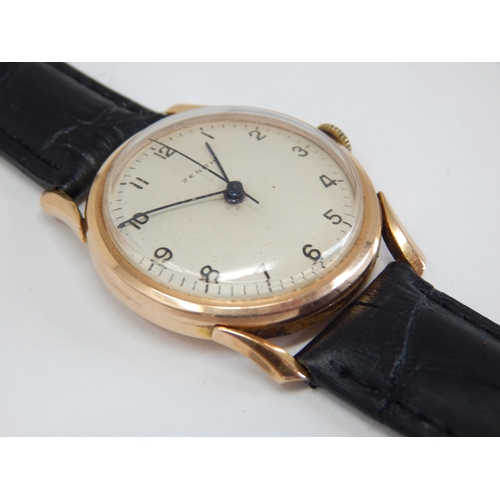 291 - 18ct Yellow Gold Gentleman's Zenith Wristwatch with Sweep Seconds Hand on Black Leather Strap. Worki... 