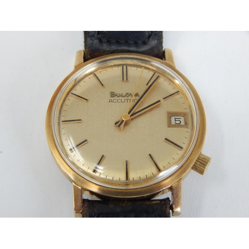 292 - 14ct Gold Gentleman's Bulova Accutron Wristwatch with Date Aperture & Sweep Seconds Hand on Original... 