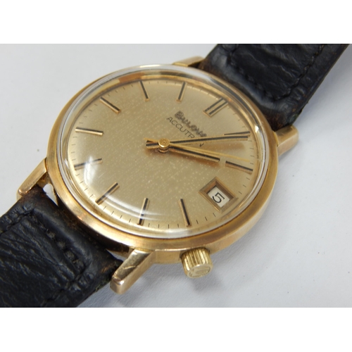 292 - 14ct Gold Gentleman's Bulova Accutron Wristwatch with Date Aperture & Sweep Seconds Hand on Original... 