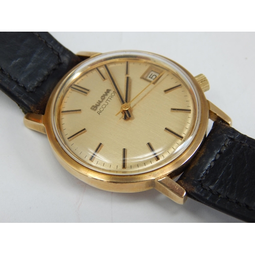 292 - 14ct Gold Gentleman's Bulova Accutron Wristwatch with Date Aperture & Sweep Seconds Hand on Original... 