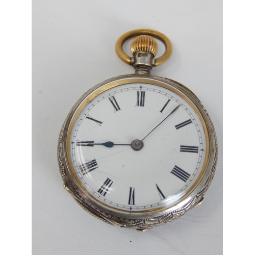 295 - Ladies Silver Top Wind Fob Watch with White Enamel Dial & Roman Numerals: Working When catalogued