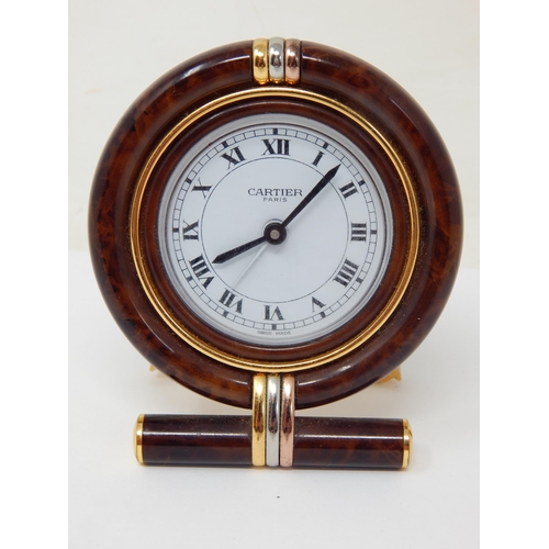 290 - CARTIER Paris: Easel Back Travelling Alarm Clock: Serial Number: 7522 08757: Working When Catalogued