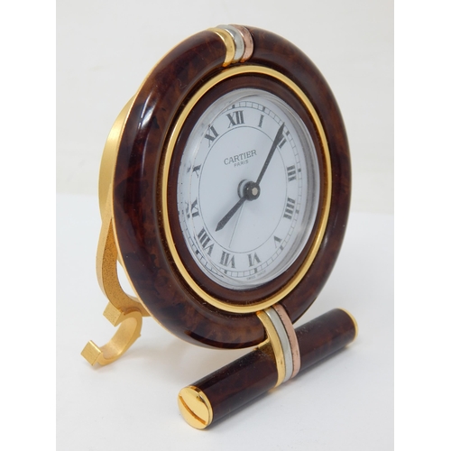 290 - CARTIER Paris: Easel Back Travelling Alarm Clock: Serial Number: 7522 08757: Working When Catalogued