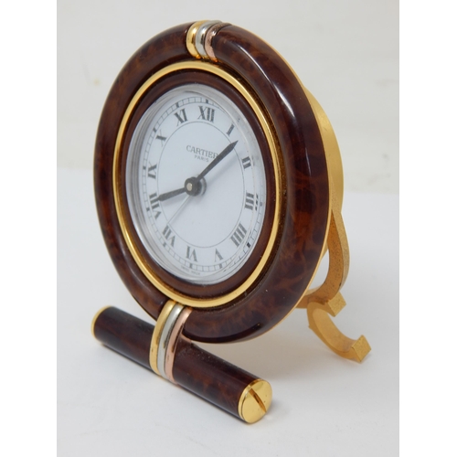 290 - CARTIER Paris: Easel Back Travelling Alarm Clock: Serial Number: 7522 08757: Working When Catalogued