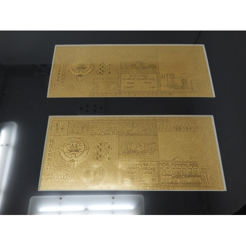 201 - 6 x Kuwait 999.9 PURE GOLD Banknotes in Frame & Outer Box by GOLDNOTES.