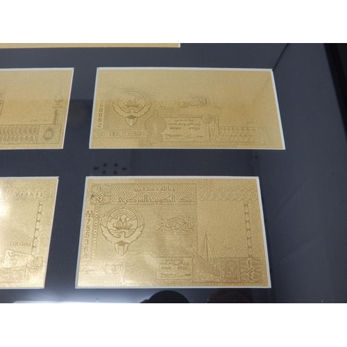 201 - 6 x Kuwait 999.9 PURE GOLD Banknotes in Frame & Outer Box by GOLDNOTES.