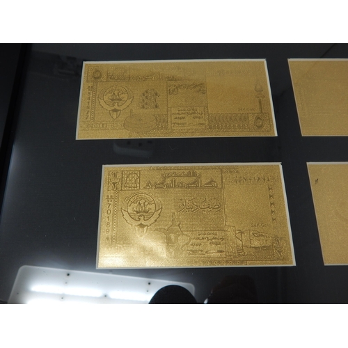 201 - 6 x Kuwait 999.9 PURE GOLD Banknotes in Frame & Outer Box by GOLDNOTES.