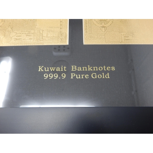 201 - 6 x Kuwait 999.9 PURE GOLD Banknotes in Frame & Outer Box by GOLDNOTES.