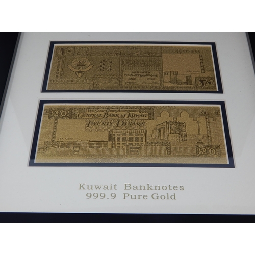 202 - 2 x Kuwait 999.9 PURE GOLD Banknotes in Frame & Outer Box by GOLDNOTES.