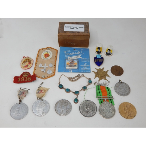 144 - A collection of Commemorative medallions; misc items etc