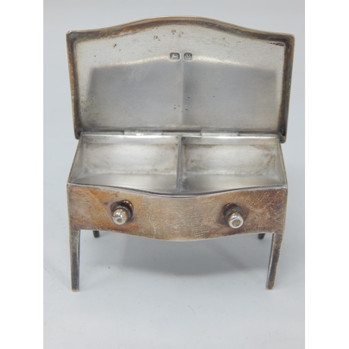 283 - George V Novelty Silver Double Stamp Box Formed as a Serpentine Fronted Table: Hallmarked Birmingham... 