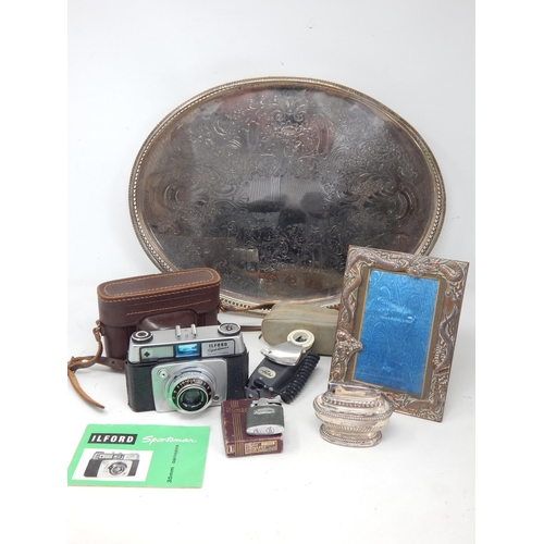 668 - Quantity of Items to Include a Dragon Decorated Photograph Frame. Silver Plated Gallery Tray, Ilford... 