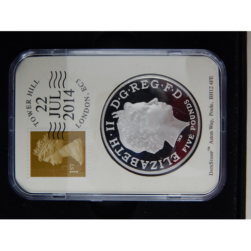 170 - 2014 Prince George 1st Birthday UK Silver Proof £5 in Date Stamp holder with COA, about as struck, s... 