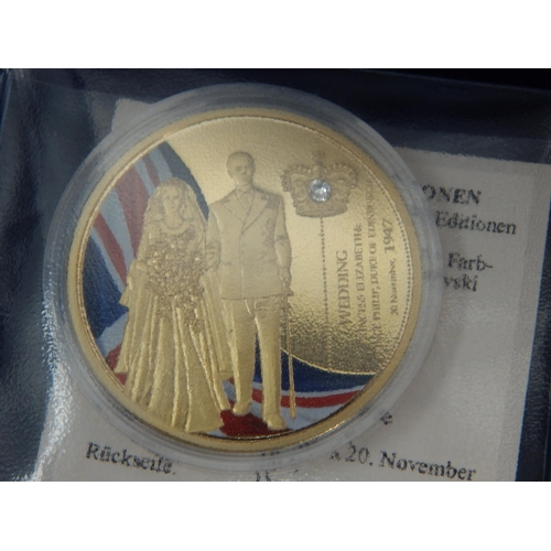 173 - Collection of Life of Queen Elizabeth II 24ct Gold Plated Colour enhanced coins with Swarovski diamo... 