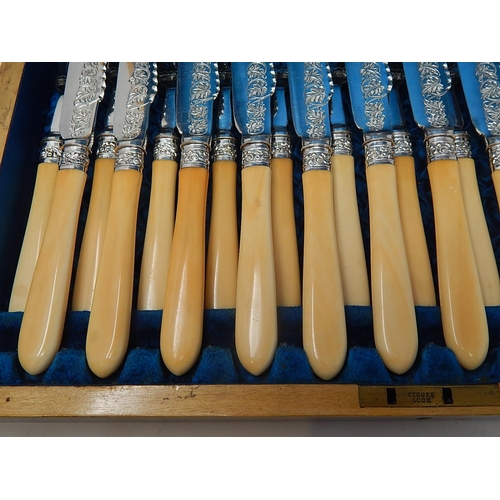 279 - Quality Victorian Canteen of Ivory Handled Silver plated Cutlery for 12 Place Settings: Presented in... 