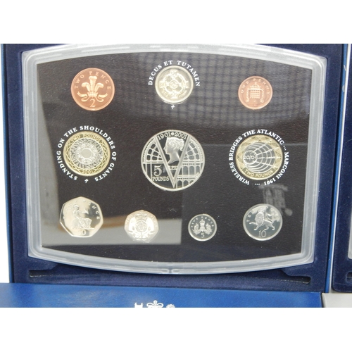 124 - UK Proof Sets 1998, 1999, 2000, 2001 and 2003 all about as struck and housed in Royal Mint cases of ... 