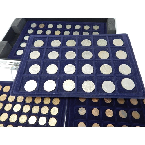 137 - Collection of GB Pre-Decimal coinage from Farthings to Crowns housed on trays in collectors case