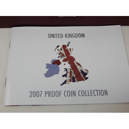 190 - United Kingdom 2007 Executive Proof Coin Collection in Royal Mint wooden case of issue with COA