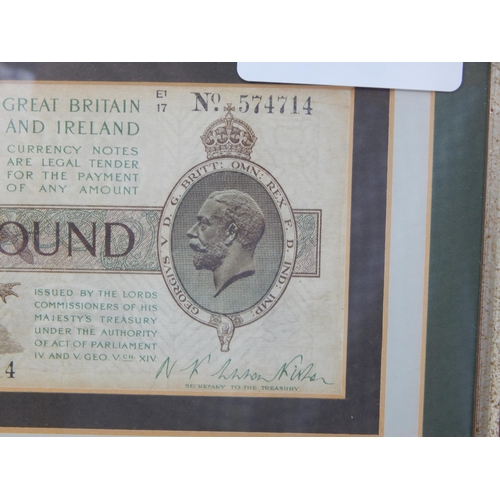 193 - UK King George V Warren Fisher Pound Note housed in display frame