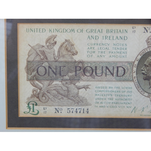 193 - UK King George V Warren Fisher Pound Note housed in display frame