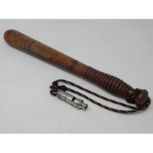 Late 19th Century Police Truncheon together with a Metropolitan Police Whistle.