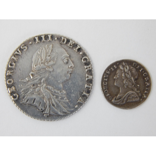 152 - George II Silver Maundy Penny 1737 together with a George III Silver Shilling 1787. Both E/F