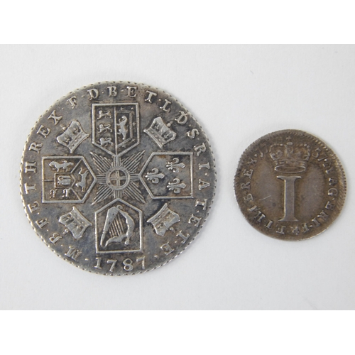 152 - George II Silver Maundy Penny 1737 together with a George III Silver Shilling 1787. Both E/F