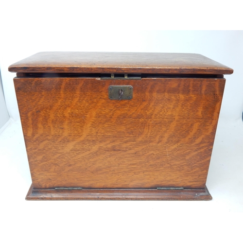 986 - Edwardian Oak Stationary Cabinet with Red Leathered Fitted Interior. Measures 34cm wide x 17cm deep ... 