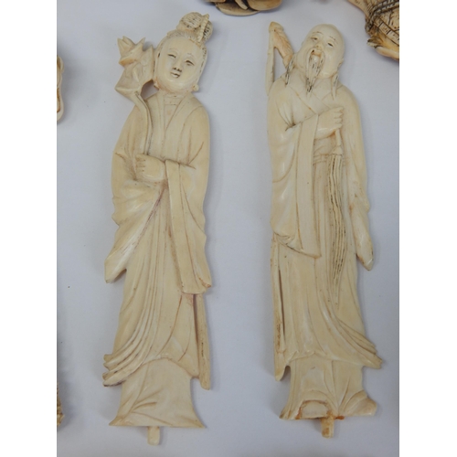 989 - A Collection of Antique Ivory to Include Two Chinese Figures on Stands 12cm high together with two c... 