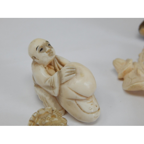 989 - A Collection of Antique Ivory to Include Two Chinese Figures on Stands 12cm high together with two c... 