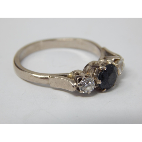 187 - Diamond & Sapphire Ring Set in Platinum. The Central Sapphire estimated @ 0.33cts, The Diamonds tota... 