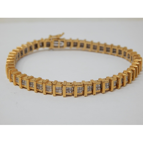 394 - 18ct Yellow Gold Diamond Tennis Bracelet Set with 48 Panels of Diamonds Estimated @ 2.00cts Total. L... 