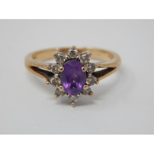 999 - 9ct Yellow Gold Diamond & Amethyst Ring: Size N: Gross weight 3.5g