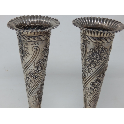 202 - Pair of Victorian Silver Vases: Hallmarked London 1894/5 by William Comyns: Weighted: Height 17.5cm:... 