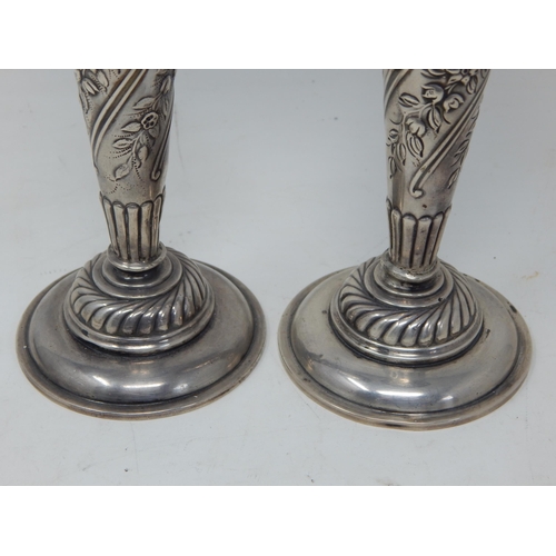 202 - Pair of Victorian Silver Vases: Hallmarked London 1894/5 by William Comyns: Weighted: Height 17.5cm:... 