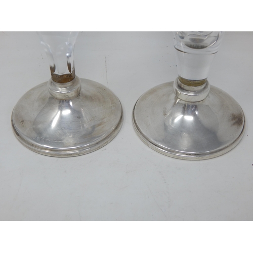 203 - Two Silver mounted Cut Glass Bud Vases, 23cm high: Hallmarked Birmingham 1983 together with a pair o... 