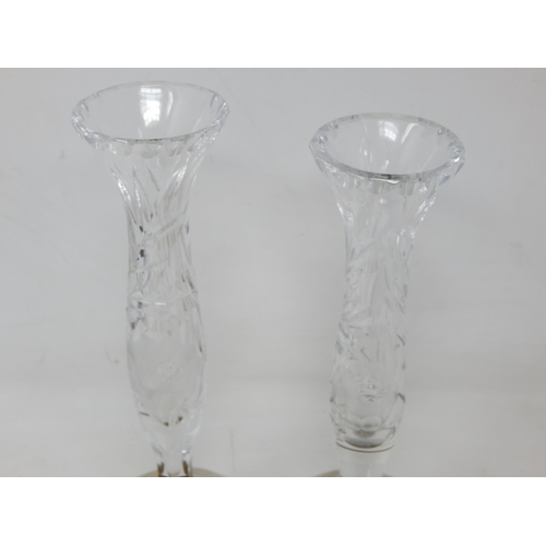 203 - Two Silver mounted Cut Glass Bud Vases, 23cm high: Hallmarked Birmingham 1983 together with a pair o... 