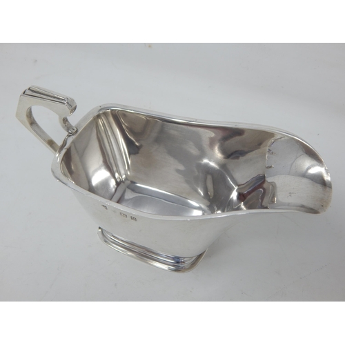 205 - Art Deco Silver Sauce Boat with Angular Stepped Handle: Hallmarked Birmingham 1936 by William Neale:... 