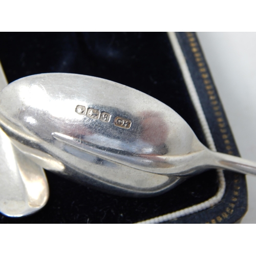 208 - Set of 6 Art Deco Silver Rat Tail Spoons in Fitted Case: Hallmarked Sheffield 1933 by George Howson:... 