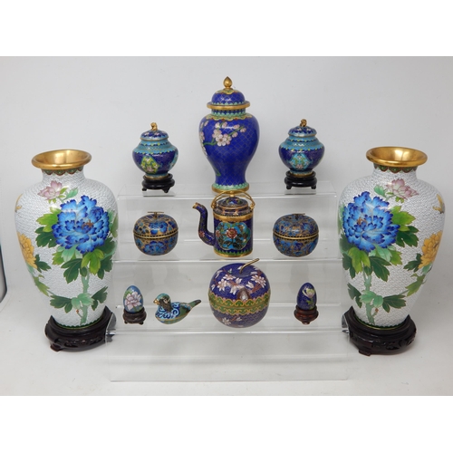 501 - Quantity of Modern Cloisonne Wares Including Vases on Stands, Pots etc (lot). Tallest 23cm