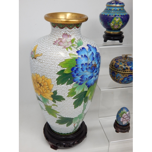 501 - Quantity of Modern Cloisonne Wares Including Vases on Stands, Pots etc (lot). Tallest 23cm