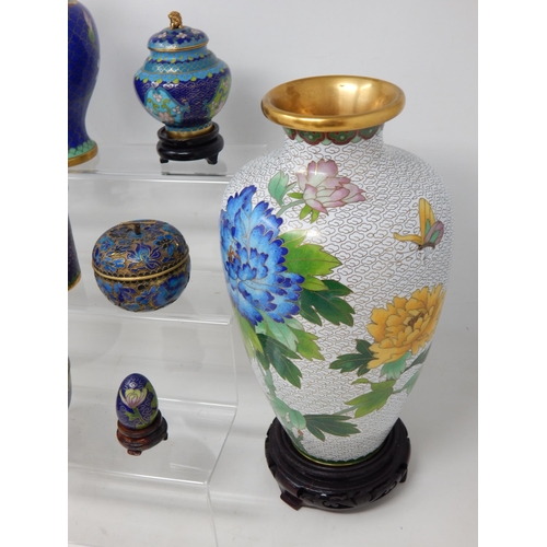 501 - Quantity of Modern Cloisonne Wares Including Vases on Stands, Pots etc (lot). Tallest 23cm