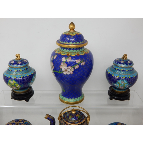 501 - Quantity of Modern Cloisonne Wares Including Vases on Stands, Pots etc (lot). Tallest 23cm