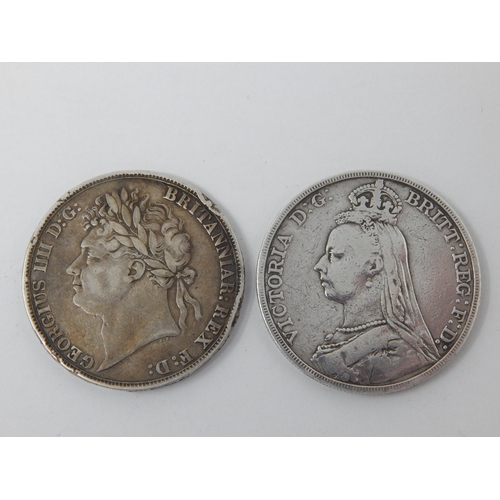 194 - George III Silver Crown 1821 together with a QV Silver Crown 1892