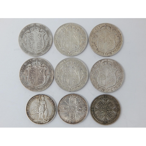 195 - Edward VII Half Crowns 1908 (2) Florin 1904 (1): George V Half Crowns 1916 (2), 1917 (2) Florins 191... 