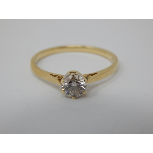 282 - 18ct Yellow Gold Diamond Solitaire Ring. The Diamond 0.50cts: Ring Size R