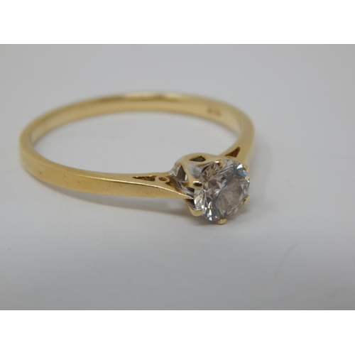 282 - 18ct Yellow Gold Diamond Solitaire Ring. The Diamond 0.50cts: Ring Size R