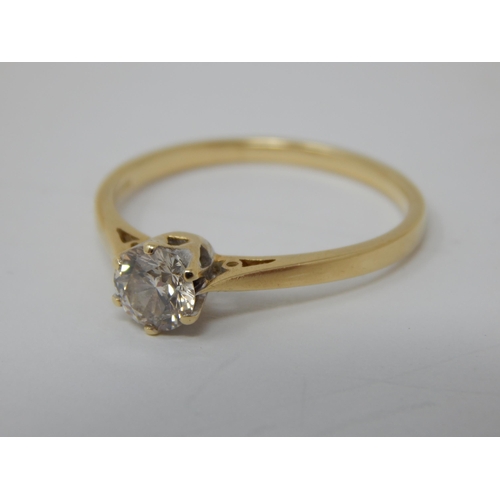 282 - 18ct Yellow Gold Diamond Solitaire Ring. The Diamond 0.50cts: Ring Size R